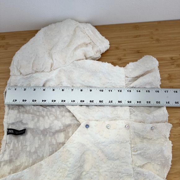 Zara‎ Floral Texture Peplum Top Womens Size S Puff Sleeve Blouse Cream - Picture 10 of 16